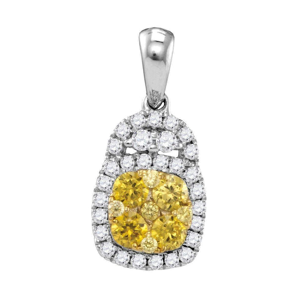 14kt White Gold Women's Round Yellow Diamond Cluster Pendant 3-4 Cttw - FREE Shipping (US/CAN)-Gold & Diamond Pendants & Necklaces-JadeMoghul Inc.