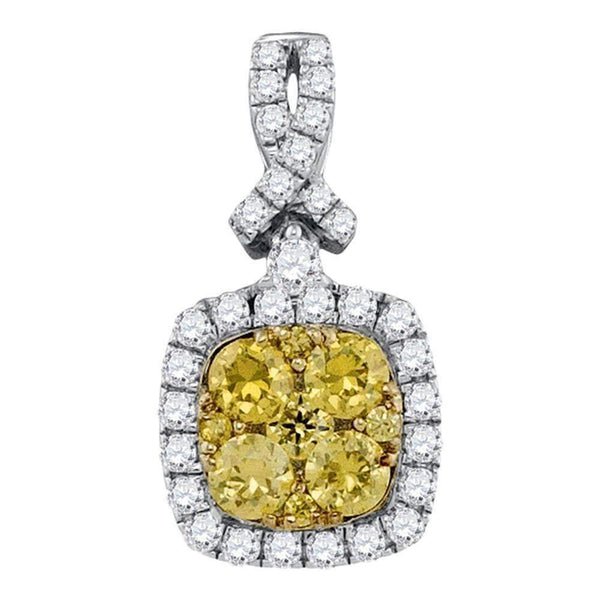 14kt White Gold Women's Round Yellow Diamond Cluster Square Frame Pendant 1.00 Cttw - FREE Shipping (US/CAN)-Gold & Diamond Pendants & Necklaces-JadeMoghul Inc.