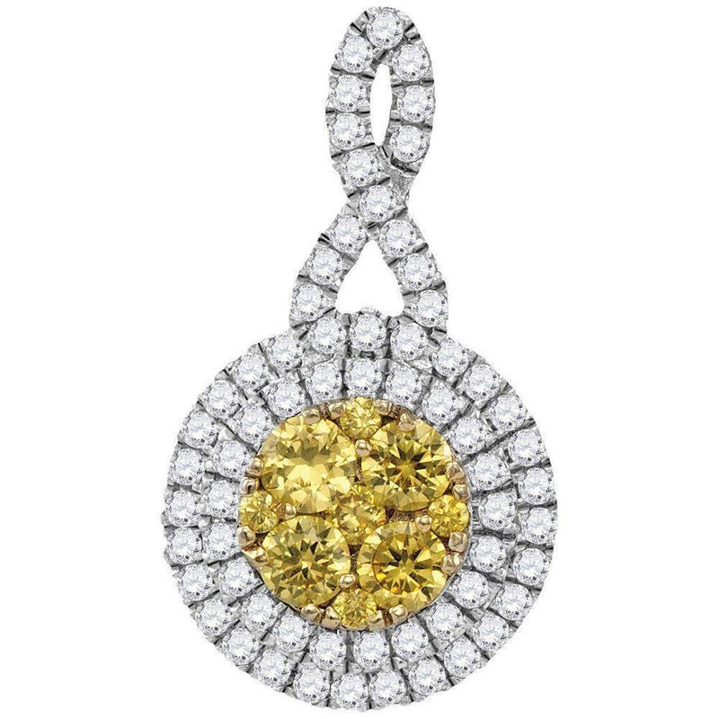 14kt White Gold Women's Round Yellow Diamond Concentric Circle Frame Cluster Pendant 1.00 Cttw - FREE Shipping (US/CAN)-Gold & Diamond Pendants & Necklaces-JadeMoghul Inc.