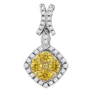 14kt White Gold Women's Round Yellow Diamond Diagonal Square Frame Cluster Pendant 1.00 Cttw - FREE Shipping (US/CAN)-Gold & Diamond Pendants & Necklaces-JadeMoghul Inc.