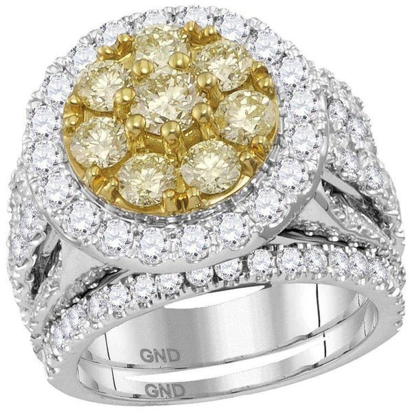 14kt White Gold Women's Round Yellow Diamond Halo Bridal Wedding Engagement Ring Band Set 4-1/12 Cttw - FREE Shipping (US/CAN)-Gold & Diamond Wedding Ring Sets-5.5-JadeMoghul Inc.