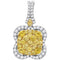 14kt White Gold Women's Round Yellow Diamond Quatrefoil Frame Cluster Pendant 1-5-8 Cttw - FREE Shipping (US/CAN)-Gold & Diamond Pendants & Necklaces-JadeMoghul Inc.