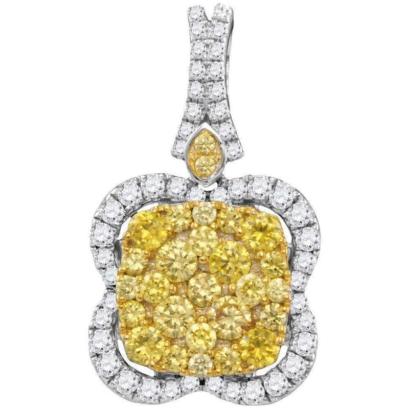 14kt White Gold Women's Round Yellow Diamond Quatrefoil Frame Cluster Pendant 1-5-8 Cttw - FREE Shipping (US/CAN)-Gold & Diamond Pendants & Necklaces-JadeMoghul Inc.