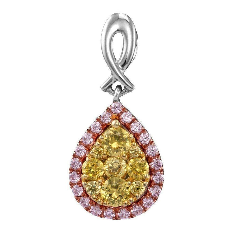 14kt White Gold Women's Round Yellow Pink Diamond Teardrop Cluster Pendant 1-2 Cttw - FREE Shipping (US/CAN)-Gold & Diamond Pendants & Necklaces-JadeMoghul Inc.