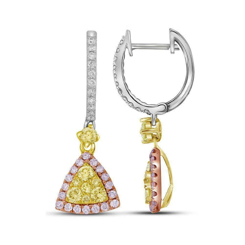 14kt White Gold Women's Round Yellow Pink Diamond Triangle Dangle Earrings 1-1-20 Cttw - FREE Shipping (USA/CAN)-Gold & Diamond Earrings-JadeMoghul Inc.