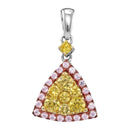 14kt White Gold Women's Round Yellow Pink Diamond Triangle Frame Cluster Pendant 5-8 Cttw - FREE Shipping (US/CAN)-Gold & Diamond Pendants & Necklaces-JadeMoghul Inc.