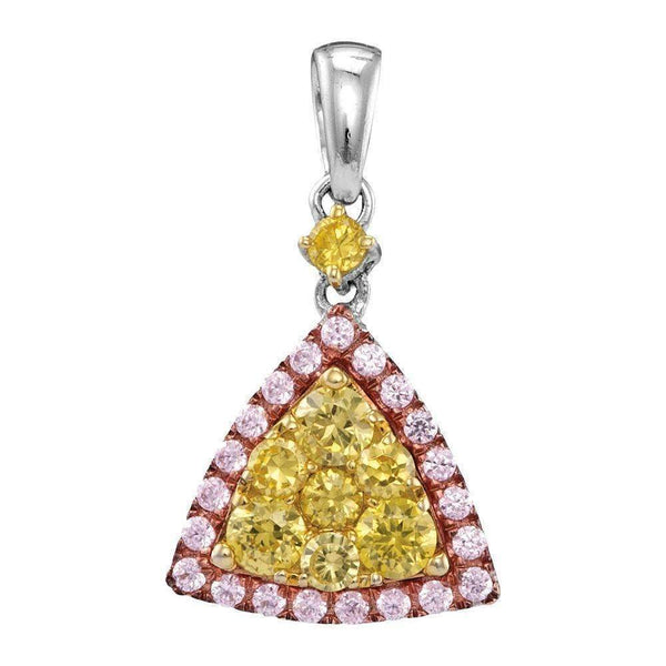 14kt White Gold Women's Round Yellow Pink Diamond Triangle Frame Cluster Pendant 5-8 Cttw - FREE Shipping (US/CAN)-Gold & Diamond Pendants & Necklaces-JadeMoghul Inc.