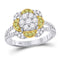 14kt White Gold Women's Yellow Diamond Flower Cluster Ring 1.00 Cttw-Gold & Diamond Rings-JadeMoghul Inc.