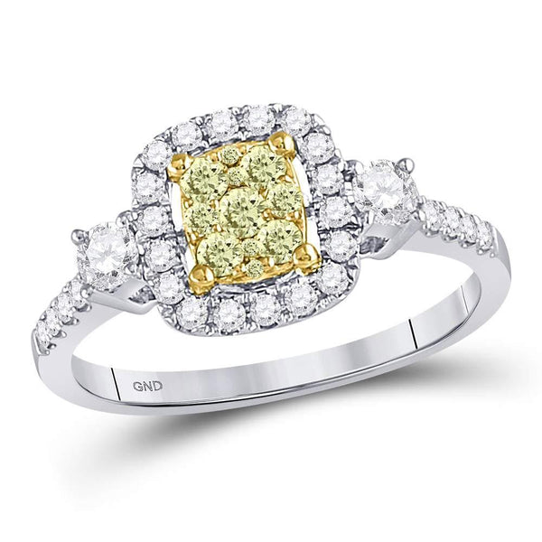 14kt White Gold Women's Yellow Diamond Frame Cluster Ring 5/8 Cttw-Gold & Diamond Rings-JadeMoghul Inc.