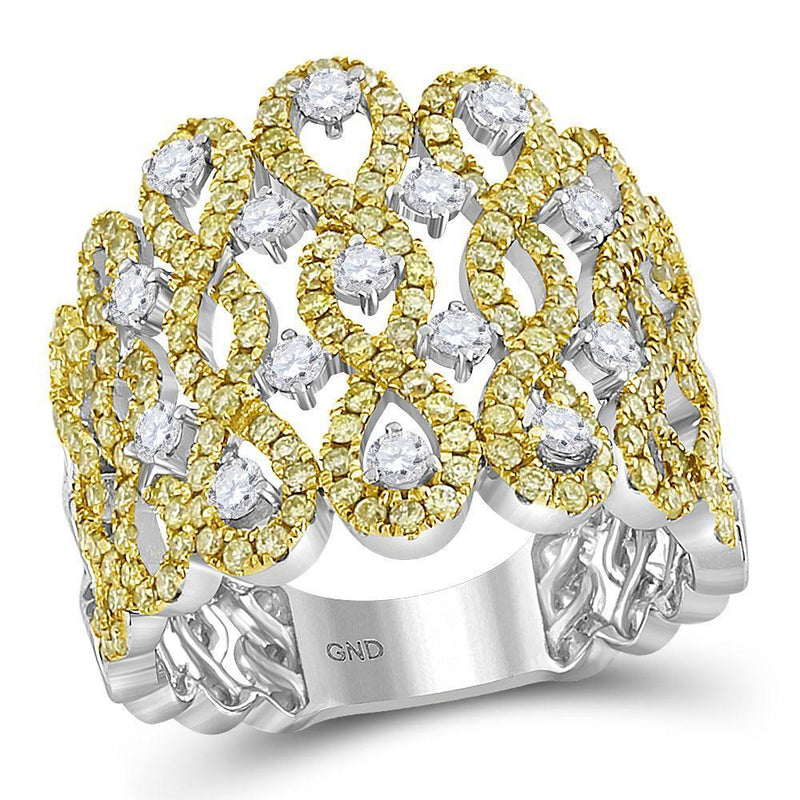 14kt White Gold Women's Yellow Diamond Infinity Twist Cocktail Ring 1-3/4 Cttw-Gold & Diamond Rings-JadeMoghul Inc.