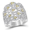 14kt White Gold Women's Yellow Diamond Studded Teardrop Pattern Ring 1-1/2 Cttw-Gold & Diamond Rings-JadeMoghul Inc.