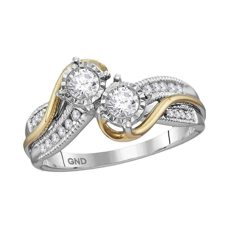 14kt White Two-tone Gold Women's Round Diamond 2-stone Bridal Wedding Engagement Ring 1/2 Cttw - FREE Shipping (US/CAN) (Certified)-Wedding Jewelry-5-JadeMoghul Inc.
