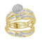 14kt Yellow Gold His & Hers Diamond Cluster Matching Bridal Wedding Ring Band Set 1/3 Cttw-Gold & Diamond Wedding Jewelry-JadeMoghul Inc.