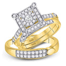 14kt Yellow Gold His & Hers Diamond Solitaire Matching Bridal Wedding Ring Band Set 1.00 Cttw-Gold & Diamond Wedding Jewelry-JadeMoghul Inc.