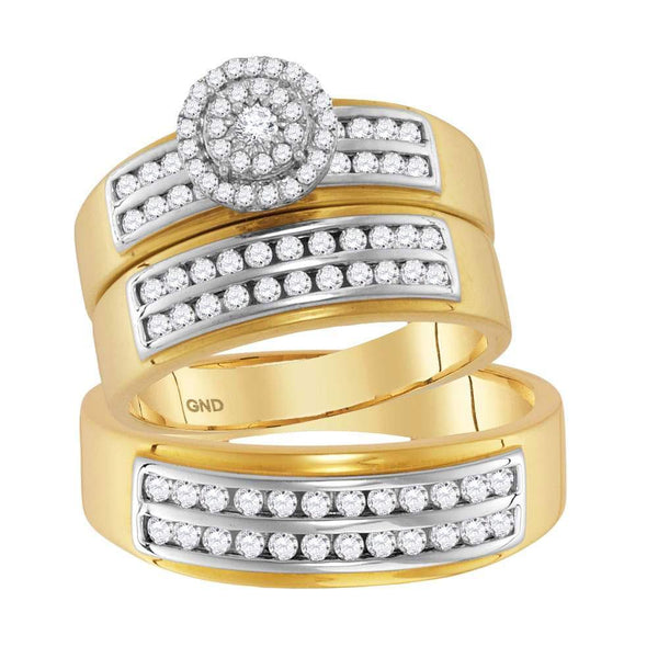 14kt Yellow Gold His & Hers Diamond Solitaire Matching Bridal Wedding Ring Band Set 7/8 Cttw-Gold & Diamond Wedding Jewelry-JadeMoghul Inc.