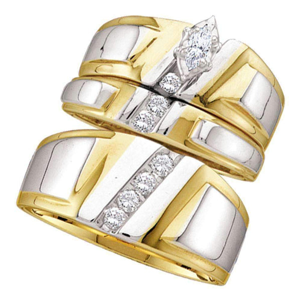 14kt Yellow Gold His & Hers Marquise Diamond Solitaire Matching Bridal Wedding Ring Band Set 1/4 Cttw - FREE Shipping (US/CAN)-Gold & Diamond Trio Sets-5-JadeMoghul Inc.