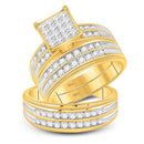 14kt Yellow Gold His & Hers Princess Diamond Cluster Matching Bridal Wedding Ring Band Set 1-1/2 Cttw-Gold & Diamond Wedding Jewelry-JadeMoghul Inc.