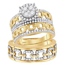 14kt Yellow Gold His & Hers Round Diamond Cluster Matching Bridal Wedding Ring Band Set 1-3-8 Cttw - FREE Shipping (US/CAN)-Wedding Jewelry-JadeMoghul Inc.