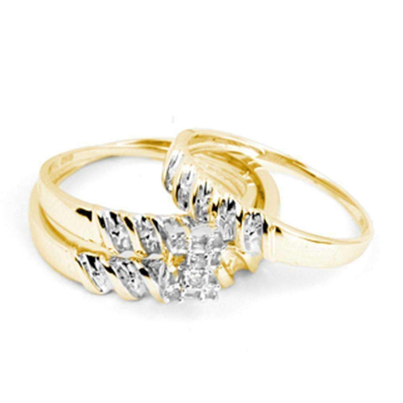14kt Yellow Gold His & Hers Round Diamond Cluster Matching Bridal Wedding Ring Band Set 1/10 Cttw - FREE Shipping (US/CAN)-Gold & Diamond Trio Sets-5-JadeMoghul Inc.