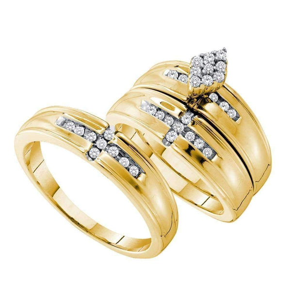 14kt Yellow Gold His & Hers Round Diamond Cluster Matching Bridal Wedding Ring Band Set 1/3 Cttw - FREE Shipping (US/CAN)-Gold & Diamond Trio Sets-5-JadeMoghul Inc.