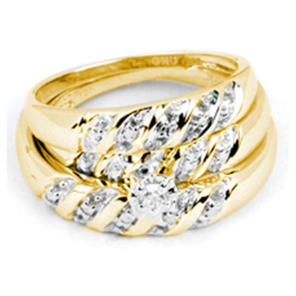 14kt Yellow Gold His & Hers Round Diamond Solitaire Matching Bridal Wedding Ring Band Set 1/12 Cttw - FREE Shipping (US/CAN)-Gold & Diamond Trio Sets-5-JadeMoghul Inc.