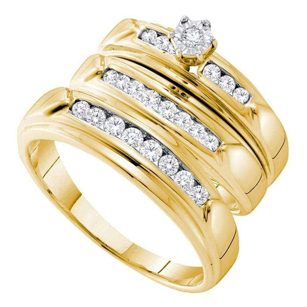 14kt Yellow Gold His & Hers Round Diamond Solitaire Matching Bridal Wedding Ring Band Set 1/2 Cttw - FREE Shipping (US/CAN)-Gold & Diamond Trio Sets-5.5-JadeMoghul Inc.