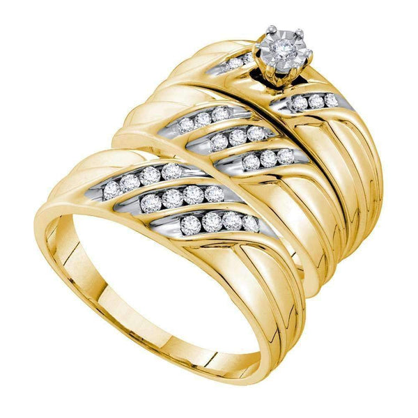 14kt Yellow Gold His & Hers Round Diamond Solitaire Matching Bridal Wedding Ring Band Set 3/8 Cttw - FREE Shipping (US/CAN)-Gold & Diamond Trio Sets-5-JadeMoghul Inc.