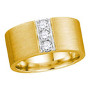 14kt Yellow Gold Mens Diamond 3-stone Matte Wedding Band 1/2 Cttw-Gold & Diamond Bands-JadeMoghul Inc.