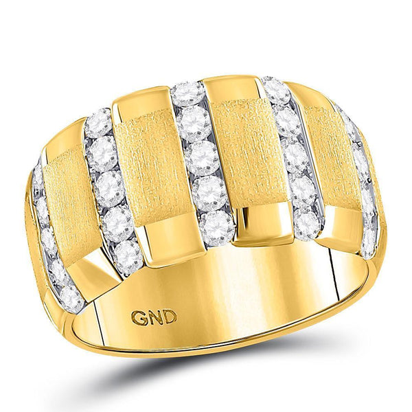 14kt Yellow Gold Mens Diamond Striped Matte Wedding Band Ring 1-1/2 Cttw-Gold & Diamond Men Rings-JadeMoghul Inc.