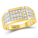 14kt Yellow Gold Mens Diamond Triple Row Intersecting Fashion Ring 1/2 Cttw-Gold & Diamond Men Rings-JadeMoghul Inc.