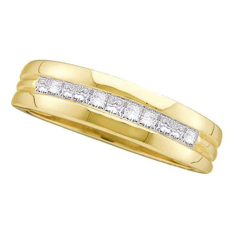 14kt Yellow Gold Men's Princess Diamond Single Row Band Wedding Ring 1/2 Cttw - FREE Shipping (US/CAN)-Gold & Diamond Wedding Jewelry-8-JadeMoghul Inc.