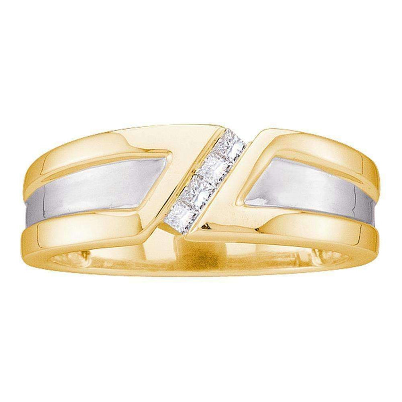 14kt Yellow Gold Men's Princess Diamond Single Row Two-tone Wedding Band Ring 1/6 Cttw - FREE Shipping (US/CAN)-Gold & Diamond Wedding Jewelry-8-JadeMoghul Inc.