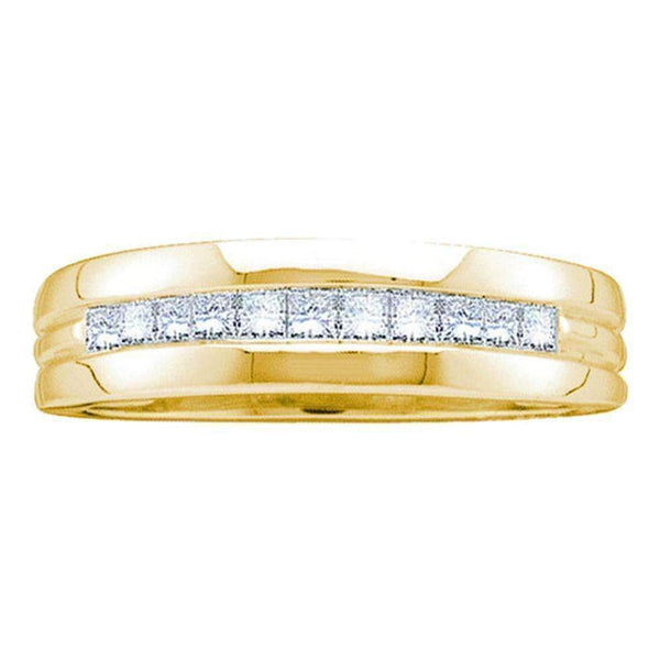 14kt Yellow Gold Men's Princess Diamond Wedding Anniversary Band Ring 1.00 Cttw - FREE Shipping (US/CAN)-Gold & Diamond Wedding Jewelry-8-JadeMoghul Inc.