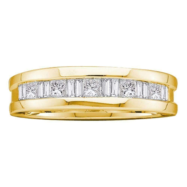 14kt Yellow Gold Men's Round Baguette Diamond Wedding Band Ring 1.00 Cttw - FREE Shipping (US/CAN)-Gold & Diamond Wedding Jewelry-8-JadeMoghul Inc.