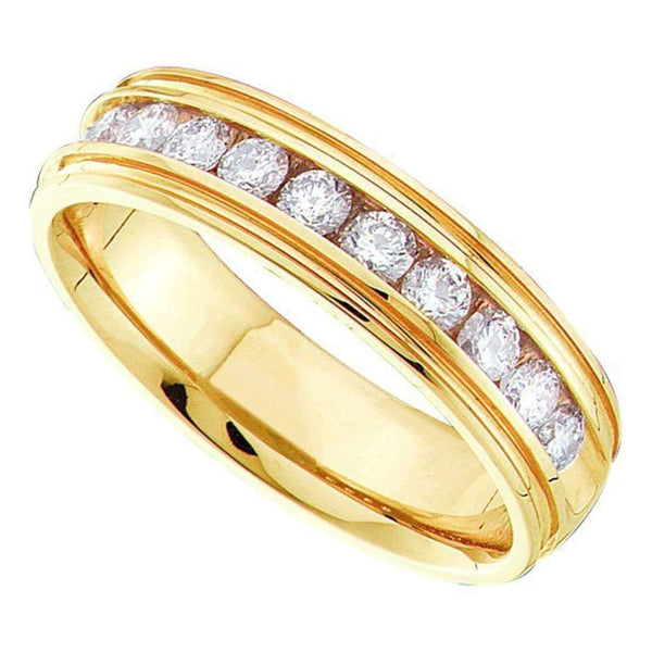 14kt Yellow Gold Men's Round Channel-set Diamond Ridged Edges Wedding Band 1/4 Cttw - FREE Shipping (US/CAN)-Gold & Diamond Wedding Jewelry-8-JadeMoghul Inc.