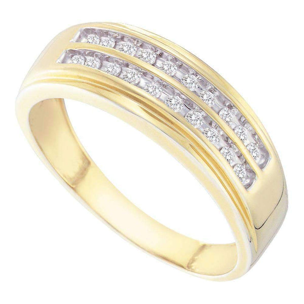 14kt Yellow Gold Men's Round Diamond 2-row Wedding Anniversary Band Ring 1/4 Cttw - FREE Shipping (US/CAN)-Gold & Diamond Wedding Jewelry-8-JadeMoghul Inc.