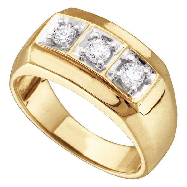 14kt Yellow Gold Men's Round Diamond 3-stone Fashion Band Ring 1/2 Cttw - FREE Shipping (US/CAN)-Men's Rings-8.5-JadeMoghul Inc.
