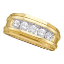 14kt Yellow Gold Mens Round Diamond 5-Stone Wedding Band Ring 2.00 Cttw-Gold & Diamond Wedding Jewelry-8-JadeMoghul Inc.