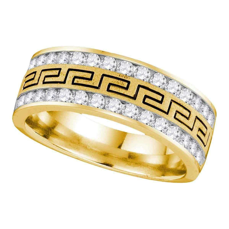 14kt Yellow Gold Men's Round Diamond Double Row Grecco Greek Key Wedding Band 1.00 Cttw - FREE Shipping (US/CAN)-Gold & Diamond Wedding Jewelry-8-JadeMoghul Inc.