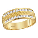 14kt Yellow Gold Mens Round Diamond Double Row Hammered Wedding Band Ring 1-2 Cttw-Gold & Diamond Wedding Jewelry-JadeMoghul Inc.