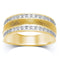 14kt Yellow Gold Mens Round Diamond Double Row Textured Wedding Band Ring 1.00 Cttw-Gold & Diamond Wedding Jewelry-JadeMoghul Inc.