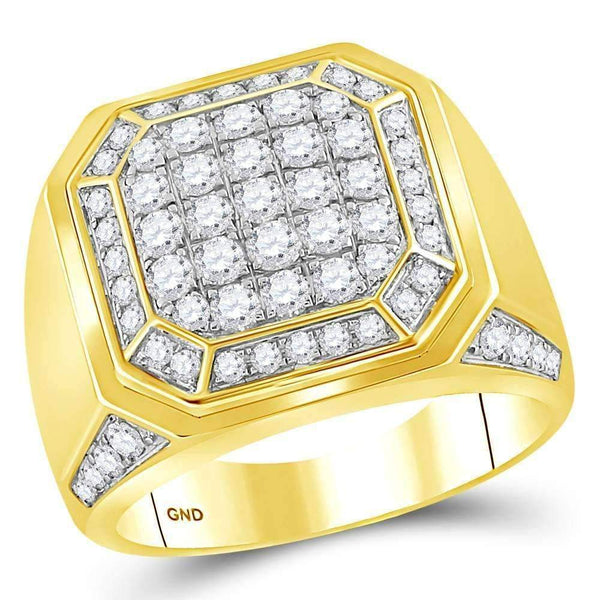 14kt Yellow Gold Men's Round Diamond Octagon Cluster Ring 2.00 Cttw - FREE Shipping (US/CAN)-Gold & Diamond Men Rings-8-JadeMoghul Inc.