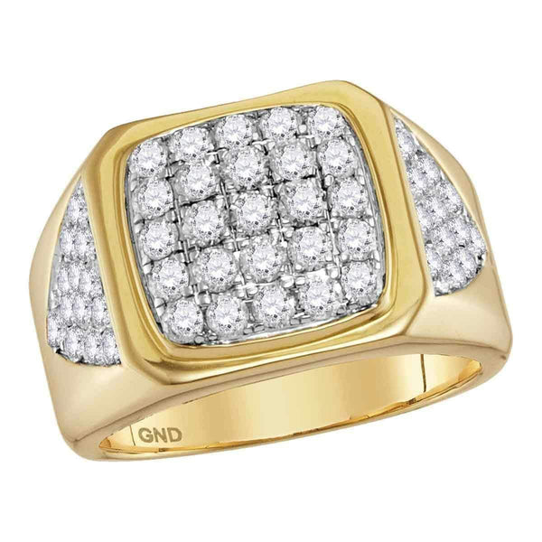 14kt Yellow Gold Men's Round Diamond Square Cluster Ring 2-1/3 Cttw - FREE Shipping (US/CAN)-Gold & Diamond Rings-8-JadeMoghul Inc.