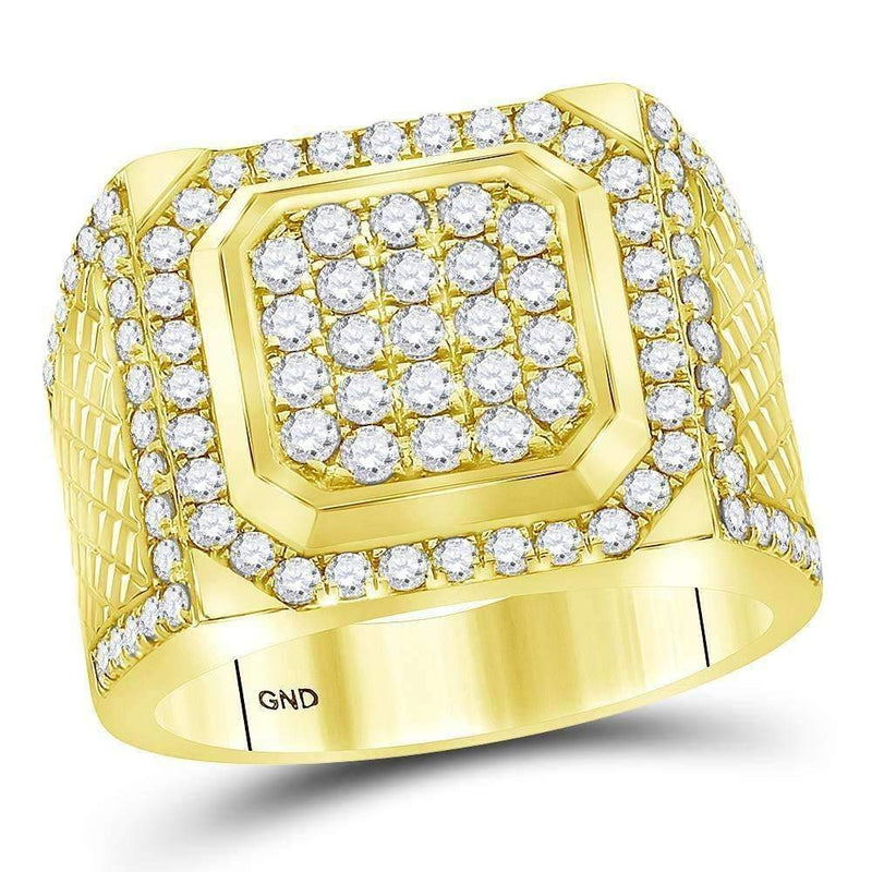 14kt Yellow Gold Men's Round Diamond Square Cluster Ring 2.00 Cttw - FREE Shipping (US/CAN)-Gold & Diamond General-8-JadeMoghul Inc.