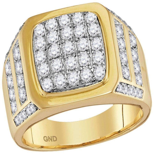 14kt Yellow Gold Men's Round Diamond Square Cluster Ring 2.00 Cttw - FREE Shipping (US/CAN)-Gold & Diamond Rings-8-JadeMoghul Inc.