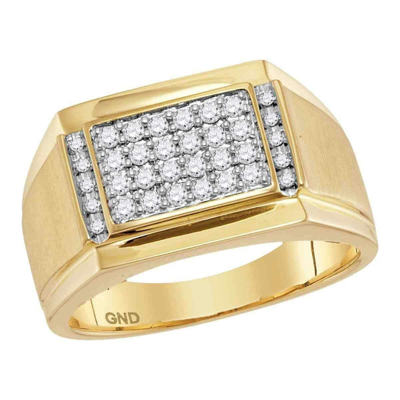 14kt Yellow Gold Men's Round Diamond Square Cluster Ring 3/8 Cttw - FREE Shipping (US/CAN)-Gold & Diamond Rings-8-JadeMoghul Inc.