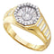 14kt Yellow Gold Men's Round Diamond Two-tone Concave Cluster Ribbed Ring 1/2 Cttw - FREE Shipping (US/CAN)-Gold & Diamond Men Rings-8.5-JadeMoghul Inc.
