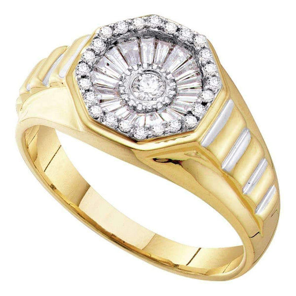 14kt Yellow Gold Men's Round Diamond Two-tone Concave Cluster Ribbed Ring 1/2 Cttw - FREE Shipping (US/CAN)-Gold & Diamond Men Rings-8.5-JadeMoghul Inc.