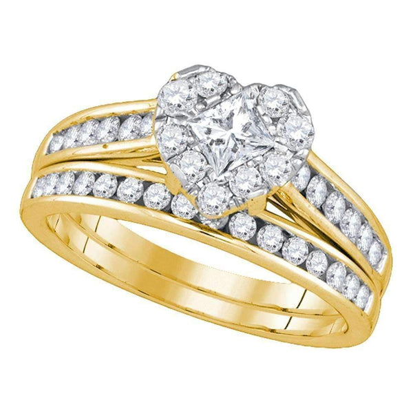 14kt Yellow Gold Princess Diamond Heart Bridal Wedding Engagement Ring Band Set 1-1/4 Cttw - FREE Shipping (US/CAN)-Gold & Diamond Wedding Ring Sets-5-JadeMoghul Inc.