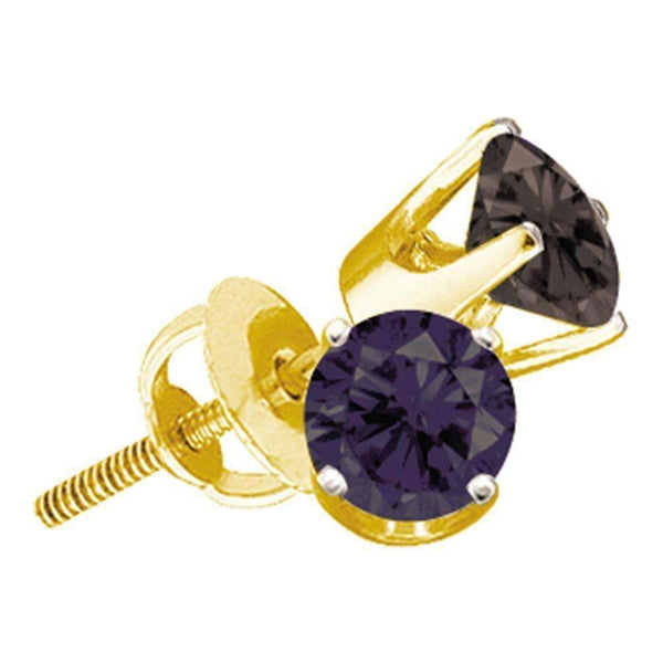 14kt Yellow Gold Round Black Color Enhanced Diamond Solitaire Screwback Stud Earrings 1-1-2 Cttw - FREE Shipping (USA/CAN)-Gold & Diamond Earrings-JadeMoghul Inc.